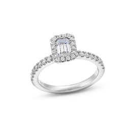 Vera Wang Love Collection 1.11 CT. T.W. Emerald-Cut Certified Diamond Frame Engagement Ring in 18K White Gold (F/SI2)