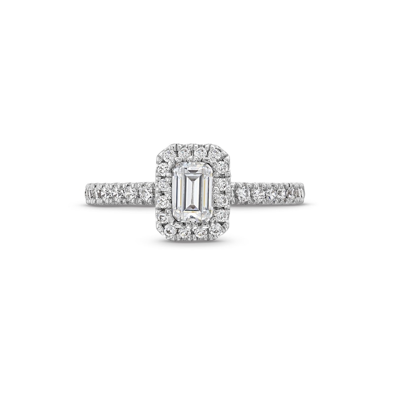 Main Image 4 of Vera Wang Love Collection 1.11 CT. T.W. Emerald-Cut Certified Diamond Frame Engagement Ring in 18K White Gold (F/SI2)