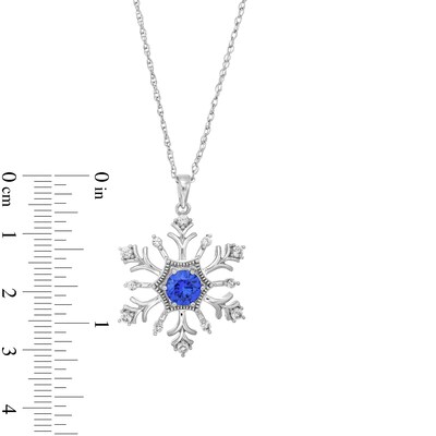 6.0mm Blue and White Lab-Created Sapphire Snowflake Pendant in Sterling Silver