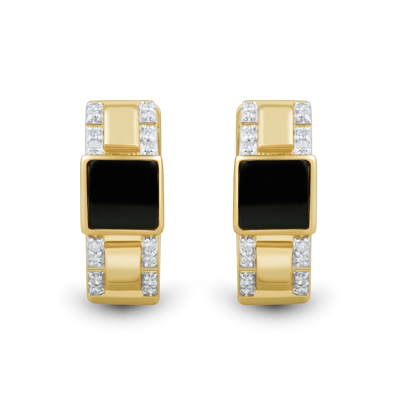5.0mm Square Onyx and 0.115 CT. T.W. Diamond Hoop Earrings in 10K Gold