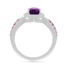 Oval Amethyst with Pink and White Lab-Created Sapphire Loop Shank Ring in Sterling Silver