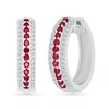 Thumbnail Image 1 of Lab-Created Ruby and White Lab-Created Sapphire Edge Hoop Earrings in Sterling Silver