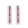 Thumbnail Image 2 of Lab-Created Ruby and White Lab-Created Sapphire Edge Hoop Earrings in Sterling Silver