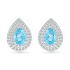 Thumbnail Image 2 of Pear-Shaped Swiss Blue Topaz and White Lab-Created Sapphire Double Frame Stud Earrings in Sterling Silver