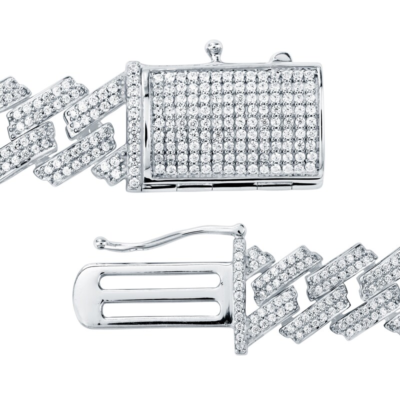 Main Image 2 of 3.99 CT. T.W. Diamond Double Row Curb Chain Bracelet in Hollow 10K White Gold - 8.5”