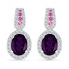 Thumbnail Image 2 of Oval Amethyst with Pink and White Lab-Created Sapphire Loop Drop Earrings in Sterling Silver