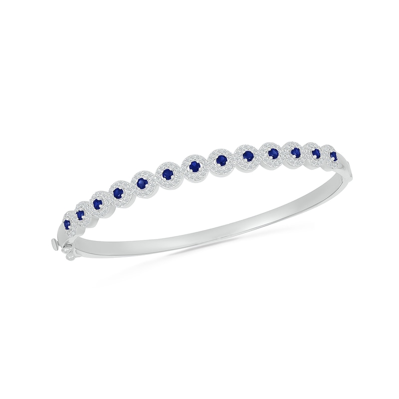 Main Image 1 of Blue and White Lab-Created Sapphire Frame Bangle in Sterling Silver