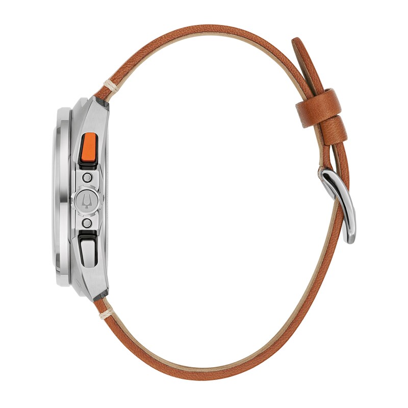 Main Image 2 of Men’s Bulova Racer Chronograph Brown Leather Strap Watch with Black Dial (Model: 98B427)