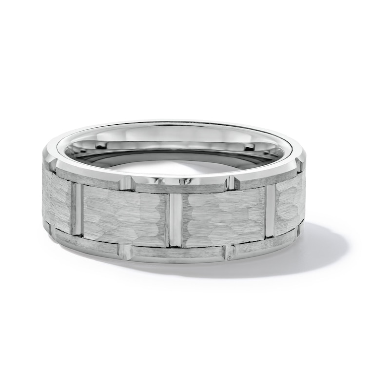 Main Image 3 of 8.0mm Textured Brick Pattern Comfort-Fit Wedding Band in Tungsten - Size 10