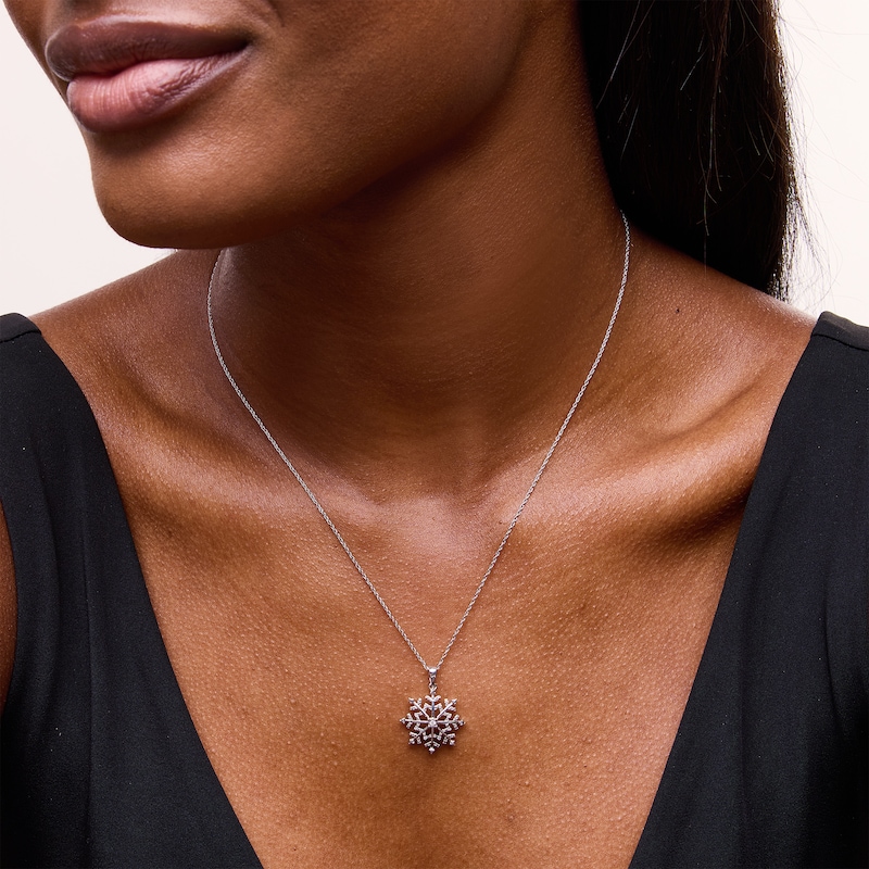 Main Image 2 of 0.05 CT. T.W. Diamond Snowflake Pendant in Sterling Silver