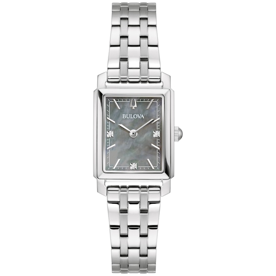Ladies' Bulova Sutton Diamond Accent Watch with Rectangular Grey Mother-of-Pearl Dial (Model: 96P252)