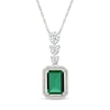 Thumbnail Image 1 of Emerald-Cut Lab-Created Emerald and White Lab-Created Sapphire Vintage-Style Drop Pendant in Sterling Silver
