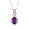 Thumbnail Image 1 of Oval Amethyst with Pink and White Lab-Created Sapphire Loop Drop Pendant in Sterling Silver