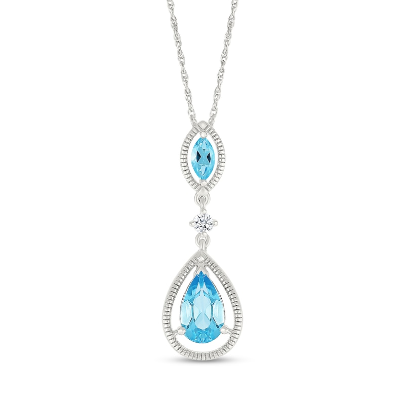 Marquise and Pear-Shaped Swiss Blue Topaz with White Lab-Created Sapphire Vintage-Style Drop Pendant in Sterling Silver