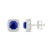 Thumbnail Image 2 of 5.0mm Cushion-Cut Blue and White Lab-Created Sapphire Frame Stud Earrings in Sterling Silver