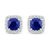 Thumbnail Image 3 of 5.0mm Cushion-Cut Blue and White Lab-Created Sapphire Frame Stud Earrings in Sterling Silver