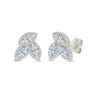 Marquise and Round White Lab-Created Sapphire Frame Trio Cluster Stud Earrings in Sterling Silver