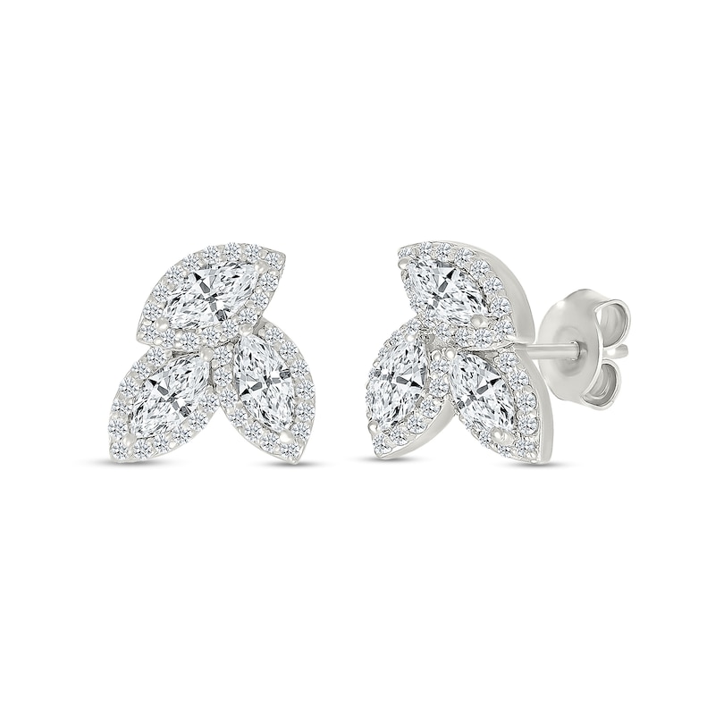 Main Image 1 of Marquise and Round White Lab-Created Sapphire Frame Trio Cluster Stud Earrings in Sterling Silver