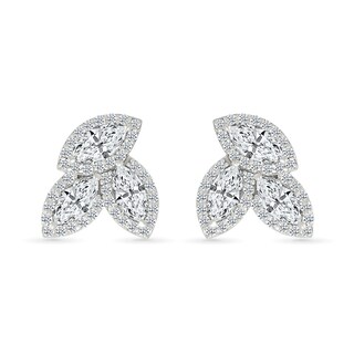 Marquise and Round White Lab-Created Sapphire Frame Trio Cluster Stud Earrings in Sterling Silver