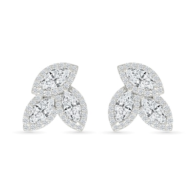 Marquise and Round White Lab-Created Sapphire Frame Trio Cluster Stud Earrings in Sterling Silver