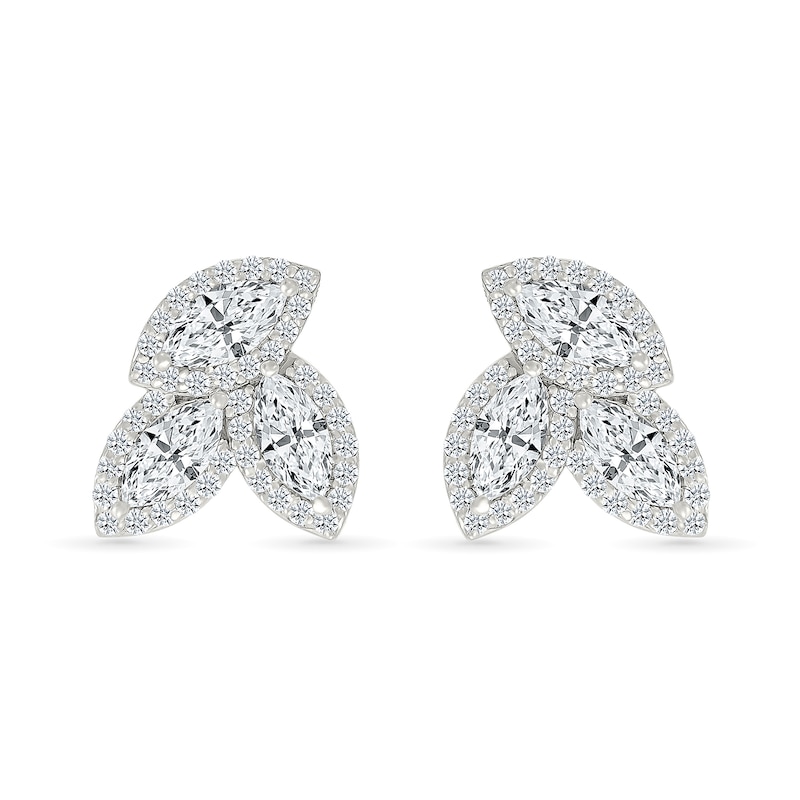 Main Image 3 of Marquise and Round White Lab-Created Sapphire Frame Trio Cluster Stud Earrings in Sterling Silver
