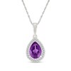 Thumbnail Image 1 of Pear-Shaped Amethyst and 0.065 CT. T.W. Diamond Frame Drop Pendant in 10K White Gold