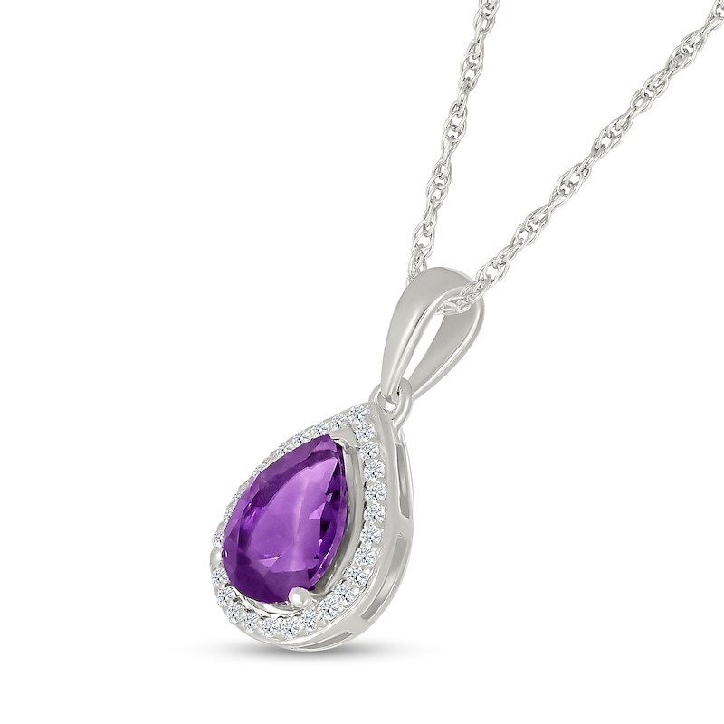 Pear-Shaped Amethyst and 0.065 CT. T.W. Diamond Frame Drop Pendant in 10K White Gold