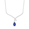 Thumbnail Image 1 of Pear-Shaped Blue and White Lab-Created Sapphire Crossover "V" Necklace in Sterling Silver