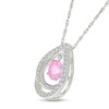 6.0mm Pink and White Lab-Created Sapphire Dangle Double Teardrop Pendant in Sterling Silver