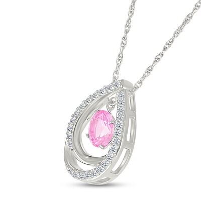 6.0mm Pink and White Lab-Created Sapphire Dangle Double Teardrop Pendant in Sterling Silver