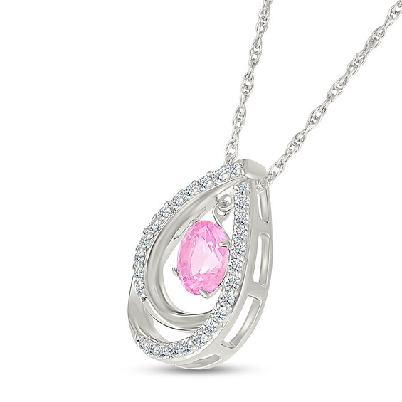 6.0mm Pink and White Lab-Created Sapphire Dangle Double Teardrop Pendant in Sterling Silver