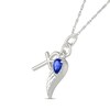 Thumbnail Image 2 of Pear-Shaped Blue and White Lab-Created Sapphire Ankh Cross and Angel Wing Double Charm Pendant in Sterling Silver
