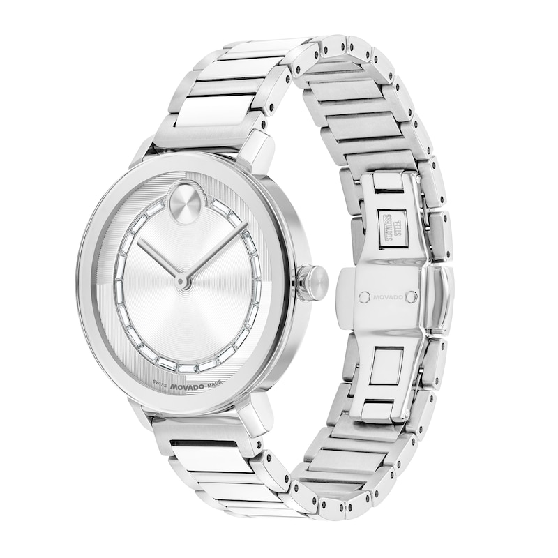 Ladies' Movado Bold® Evolution 2.0 Crystal Accent Watch with Textured Silver-Tone Dial (Model: 3601217)