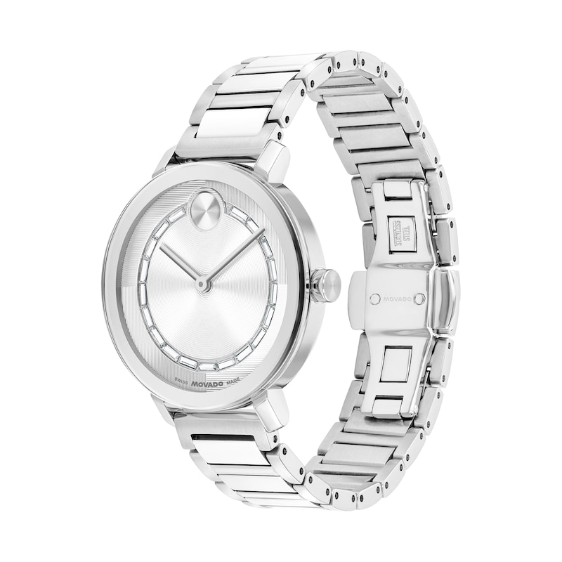 Ladies' Movado Bold® Evolution 2.0 Crystal Accent Watch with Textured Silver-Tone Dial (Model: 3601217)