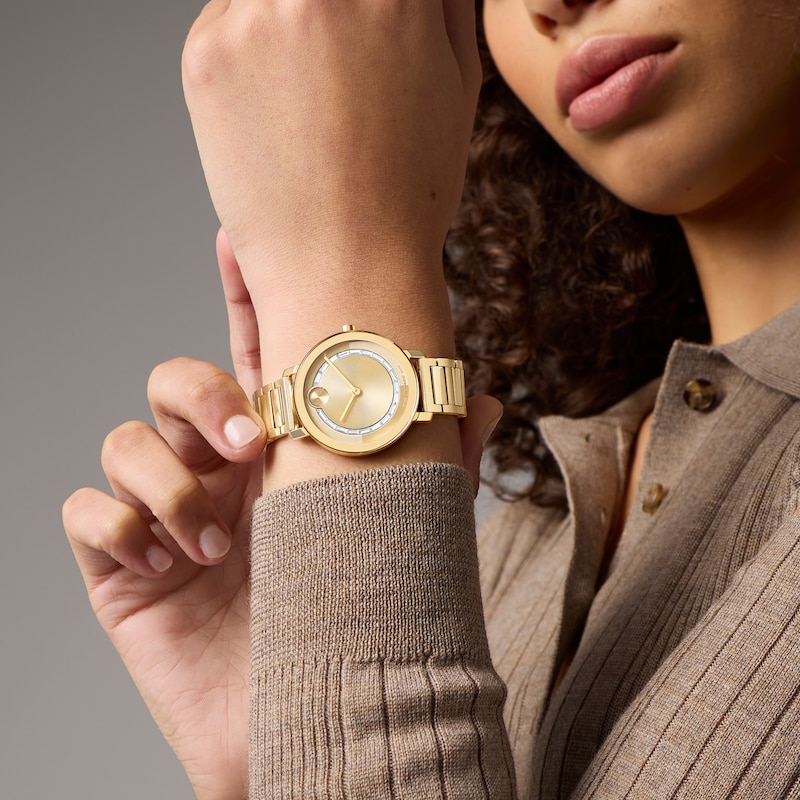 Ladies' Movado Bold® Evolution 2.0 Crystal Accent Gold-Tone IP Watch with Gold-Tone Dial (Model: 3601218)