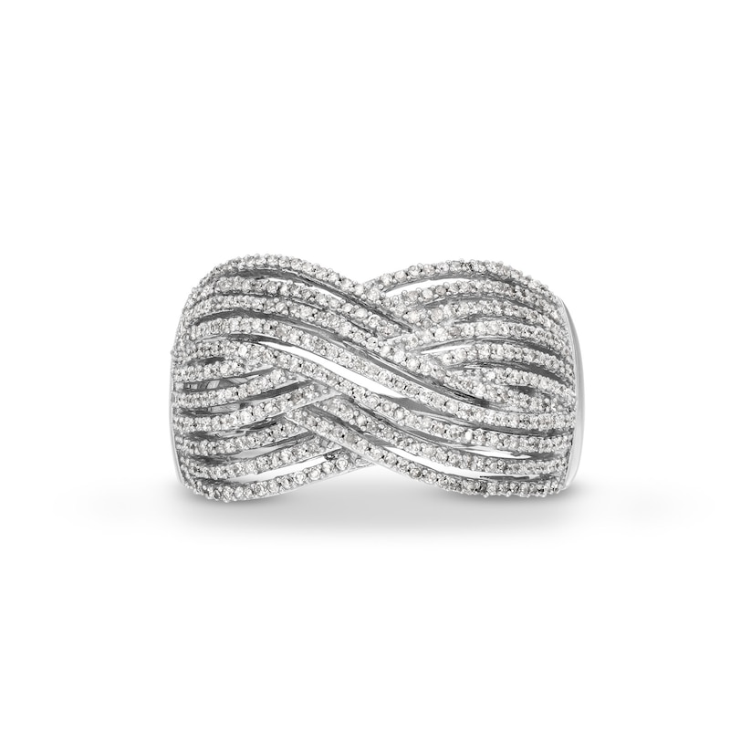 Main Image 4 of 0.50 CT. T.W. Diamond Multi-Row Crossover Ring in Sterling Silver