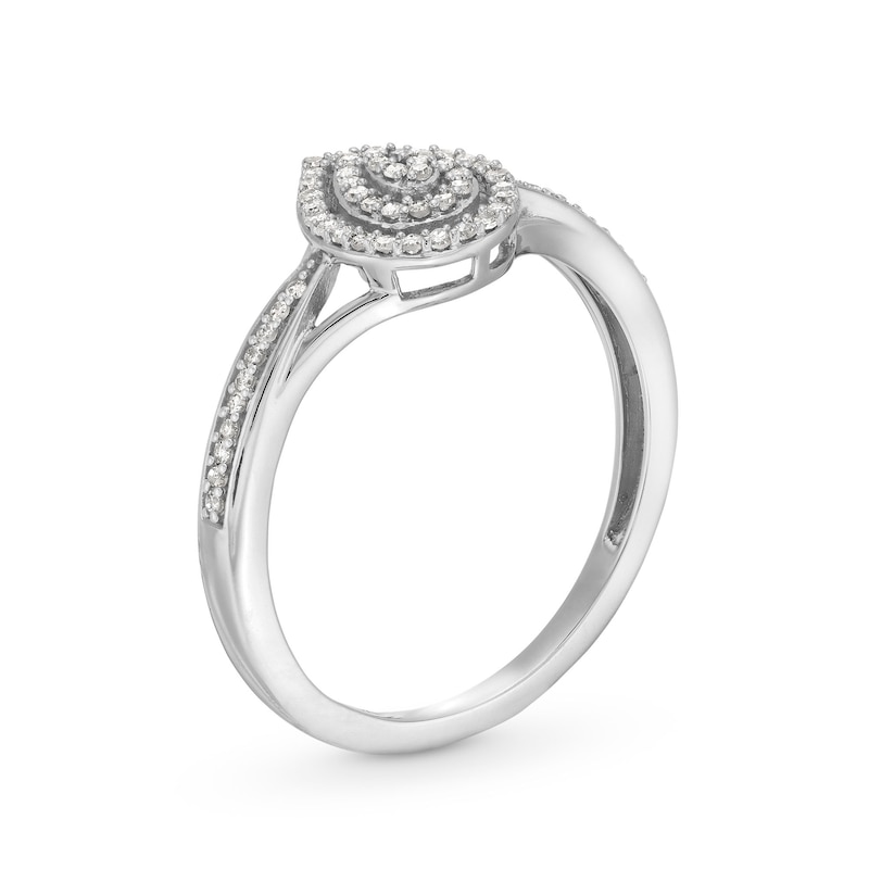 Main Image 3 of 0.15 CT. T.W. Pear-Shaped Multi-Diamond Double Frame Split Shank Promise Ring in 10K White Gold