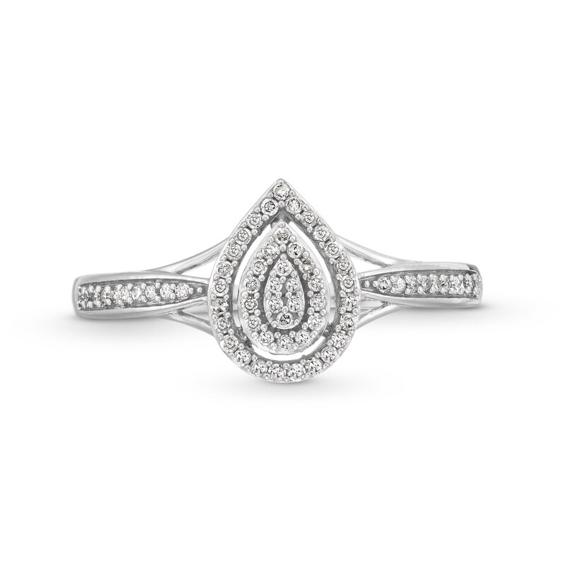 Main Image 4 of 0.15 CT. T.W. Pear-Shaped Multi-Diamond Double Frame Split Shank Promise Ring in 10K White Gold