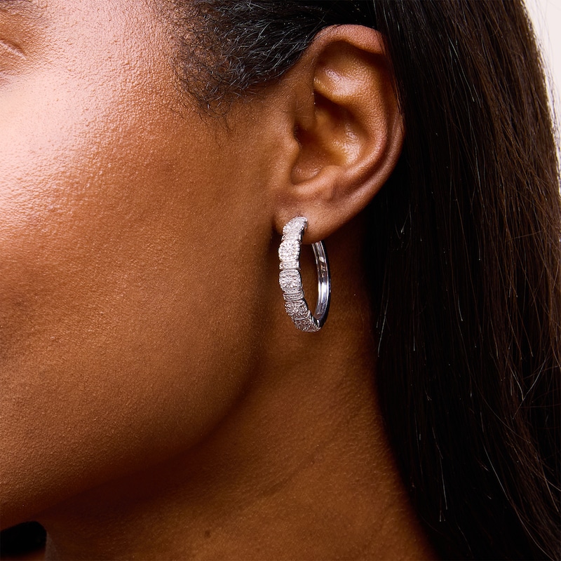 Main Image 2 of 0.12 CT. T.W. Diamond Cushion-Shaped Frame Alternating Hoop Earrings in Sterling Silver