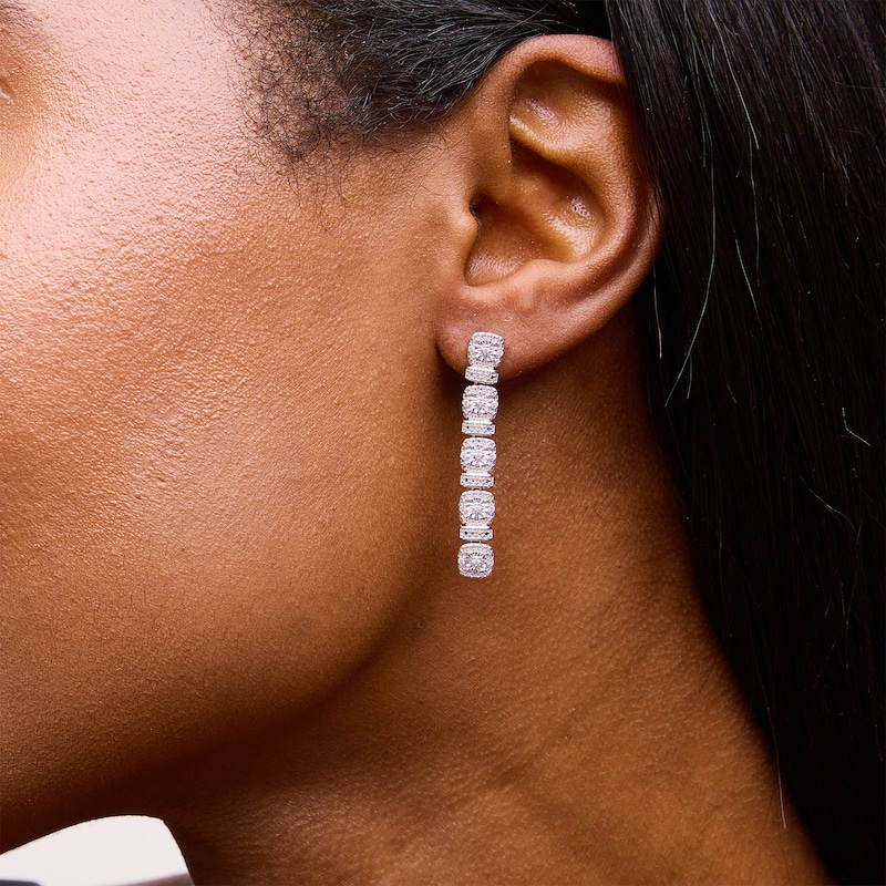 Main Image 2 of 0.12 CT. T.W. Diamond Cushion-Shaped Frame Alternating Linear Drop Earrings in Sterling Silver