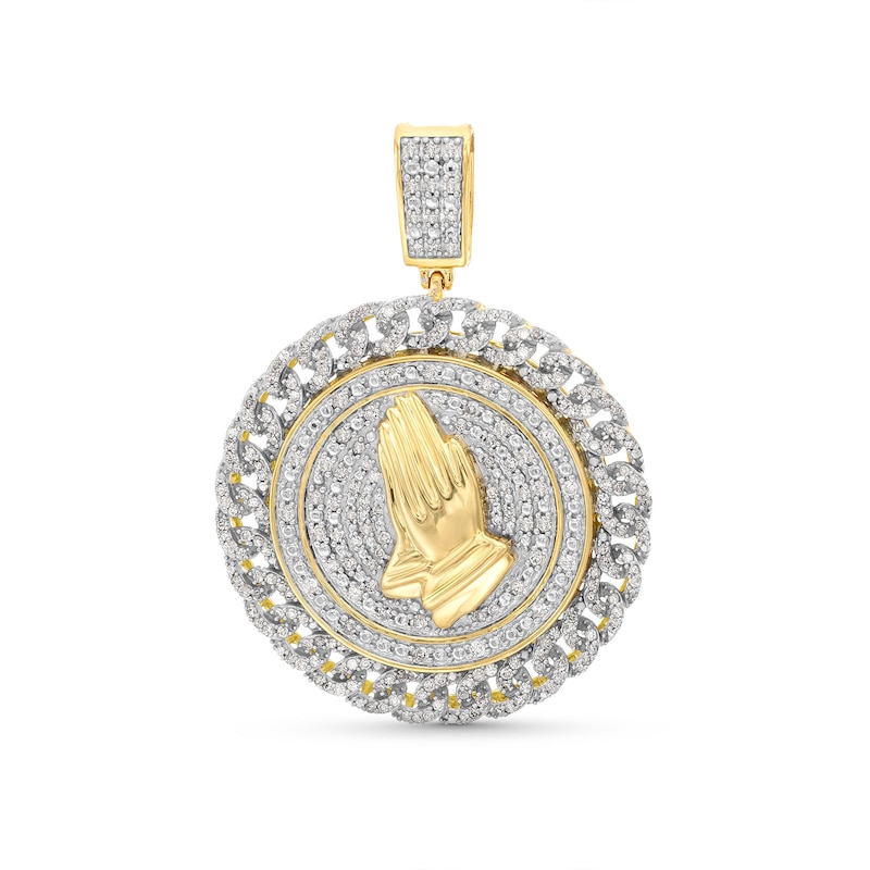 Main Image 1 of 1.00 CT. T.W. Diamond Chain Link Frame Praying Hands Medallion Necklace Charm in 10K Gold