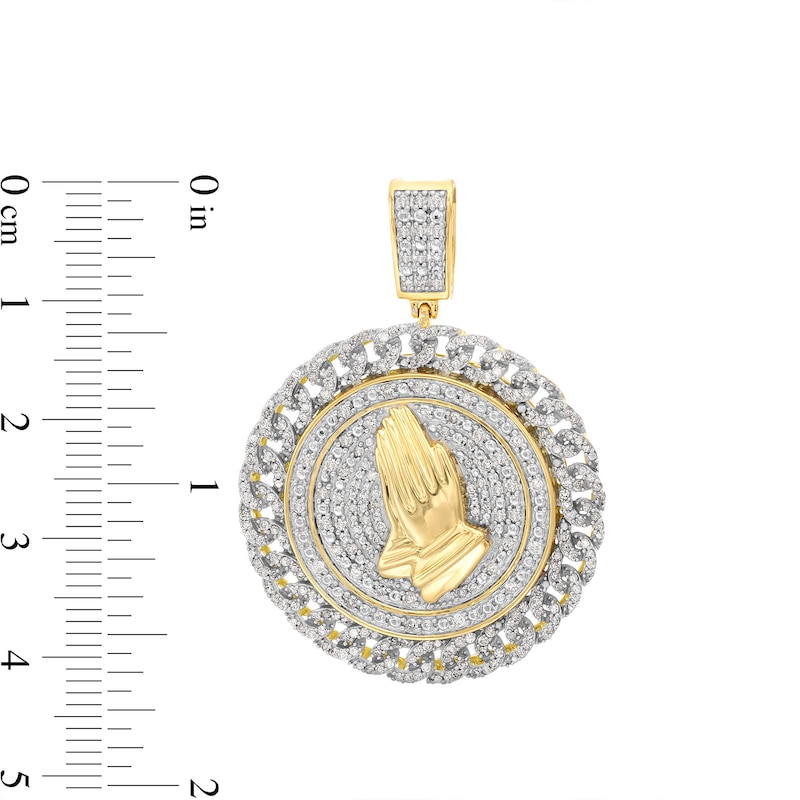 Main Image 2 of 1.00 CT. T.W. Diamond Chain Link Frame Praying Hands Medallion Necklace Charm in 10K Gold