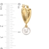 Thumbnail Image 3 of 7.5-8.0mm Freshwater Cultured Pearl Dangle Hoop Earrings in Sculpted Hollow 14K Gold