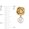 Thumbnail Image 3 of 7.5-8.0mm Freshwater Cultured Pearl Flower Drop Earrings in Sculpted Hollow 14K Gold
