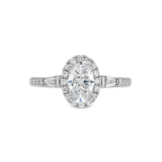 1.50 CT. T.W. Oval Certified Lab-Created Diamond Frame Collar Engagement Ring in 14K White Gold (F/VS2)