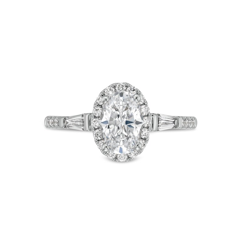 1.50 CT. T.W. Oval Certified Lab-Created Diamond Frame Collar Engagement Ring in 14K White Gold (F/VS2)