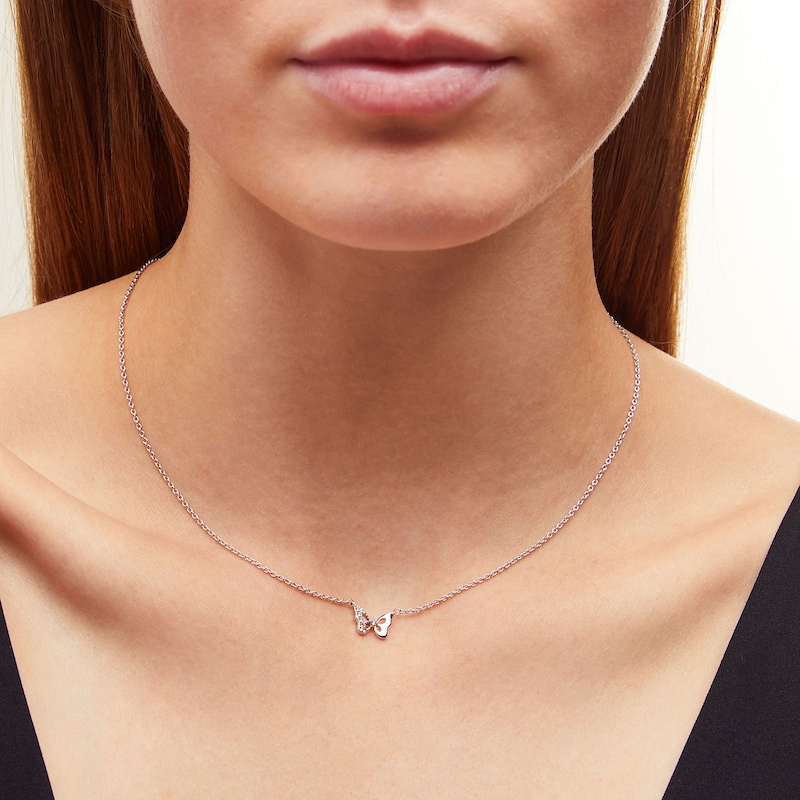 Main Image 2 of Child's Vera Wang Love Collection White Topaz Butterfly Necklace in Sterling Silver - 16”