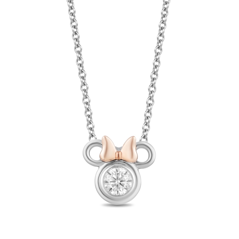 Main Image 1 of Disney Treasures Minnie Mouse 0.23 CT. Diamond Solitaire Necklace in Sterling Silver and 10K Rose Gold