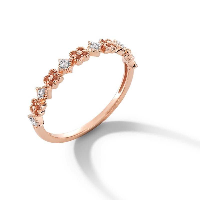 Main Image 3 of Diamond Accent Clover Alternating Vintage-Style Stackable Anniversary Band in 10K Rose Gold