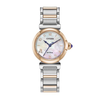 Ladies’ Citizen Eco-Drive® L Mae Dress Classic Two-Tone Watch with Mother-of-Pearl Dial (Model: EM1136-87D)